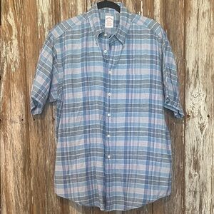 Men’s Brooks Brothers 100% Irish Linen Madras short sleeve button down, size L